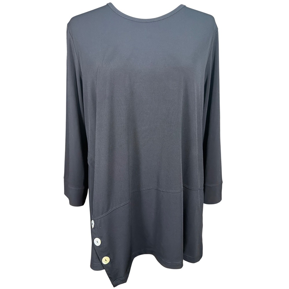 Jess & Jane Womens Black Asymmetrical Button Trim Tunic Top Size L Y13-BLK USA‎